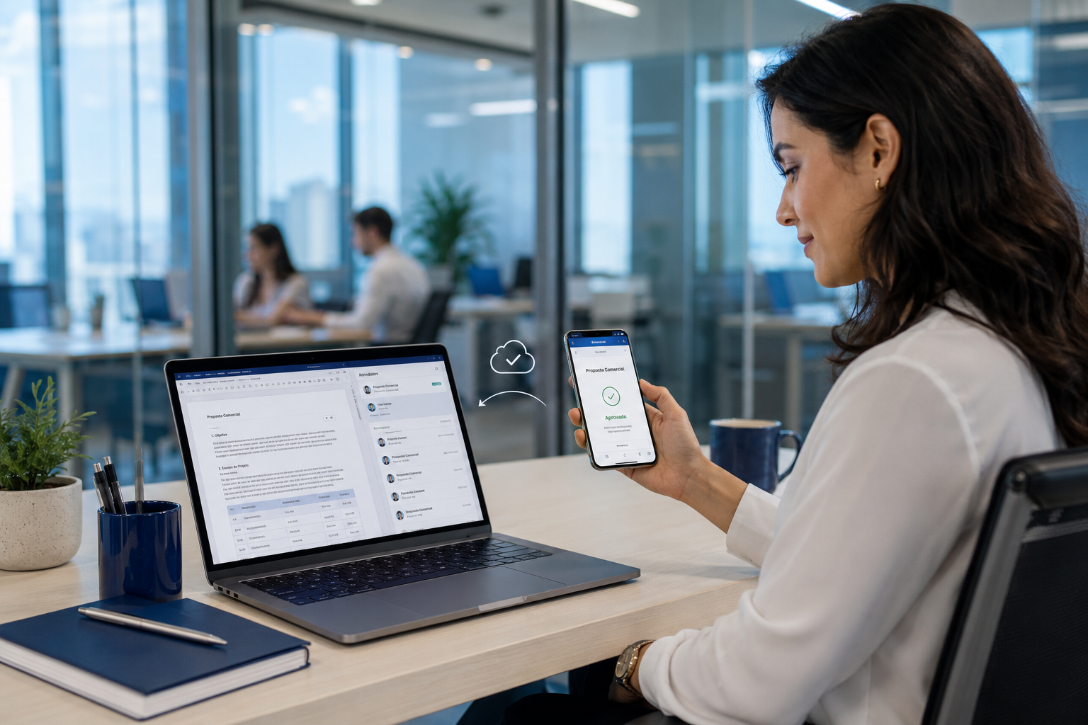 Trabalho colaborativo conectado e sincronizado em nuvem estável
